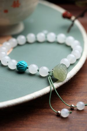 Natural Hetian Jade White Lotus Pod Bracelet - Handmade Summer Beaded Jade Stone & Crystal Jewelry for High-End Fashion.