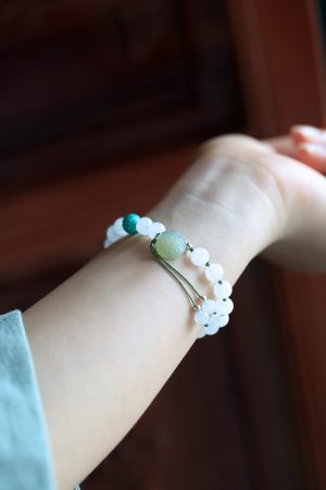 Natural Hetian Jade White Lotus Pod Bracelet - Handmade Summer Beaded Jade Stone & Crystal Jewelry for High-End Fashion.