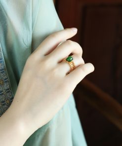 Natural Hetian Jadeite and Silver 18K Gold-Plated Ring for Women - Elegant High-End Gemstone Index Finger Jewelry