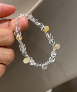 Natural Irregular White Crystal Water Drop Yellow Resin Flower 925 Sterling Silver Bracelet for Women - Boho Chic Jewelry Accessory