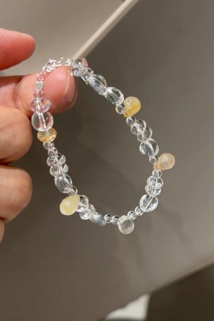 Natural Irregular White Crystal Water Drop Yellow Resin Flower 925 Sterling Silver Bracelet for Women - Boho Chic Jewelry Accessory