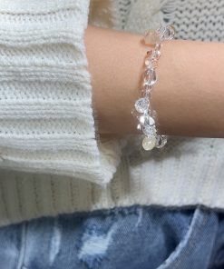 Natural Irregular White Crystal Water Drop Yellow Resin Flower 925 Sterling Silver Bracelet for Women - Boho Chic Jewelry Accessory