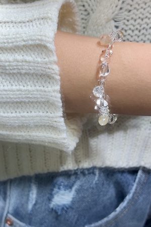 Natural Irregular White Crystal Water Drop Yellow Resin Flower 925 Sterling Silver Bracelet for Women - Boho Chic Jewelry Accessory