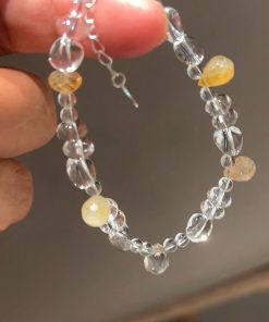 Natural Irregular White Crystal Water Drop Yellow Resin Flower 925 Sterling Silver Bracelet for Women - Boho Chic Jewelry Accessory