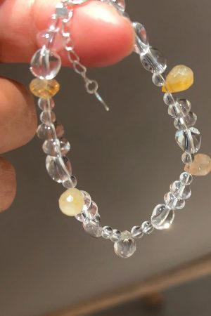 Natural Irregular White Crystal Water Drop Yellow Resin Flower 925 Sterling Silver Bracelet for Women - Boho Chic Jewelry Accessory