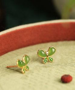Natural Jade Butterfly Earrings for Women - Pure Silver, Hetian Jade, Chinese Style, Green Stone, Elegant National Wind Accessories