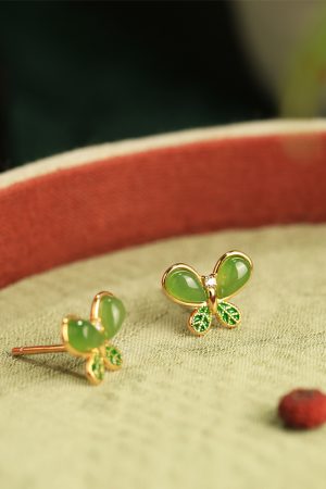 Natural Jade Butterfly Earrings for Women - Pure Silver, Hetian Jade, Chinese Style, Green Stone, Elegant National Wind Accessories