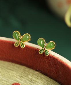 Natural Jade Butterfly Earrings for Women - Pure Silver, Hetian Jade, Chinese Style, Green Stone, Elegant National Wind Accessories