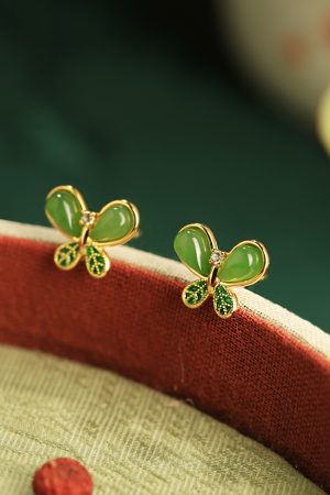 Natural Jade Butterfly Earrings for Women - Pure Silver, Hetian Jade, Chinese Style, Green Stone, Elegant National Wind Accessories