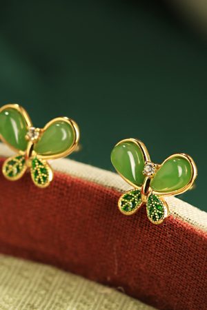 Natural Jade Butterfly Earrings for Women - Pure Silver, Hetian Jade, Chinese Style, Green Stone, Elegant National Wind Accessories