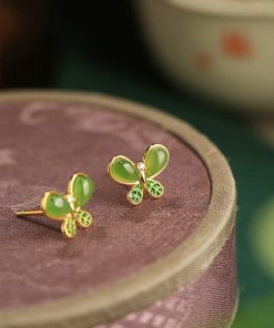 Natural Jade Butterfly Earrings for Women - Pure Silver, Hetian Jade, Chinese Style, Green Stone, Elegant National Wind Accessories