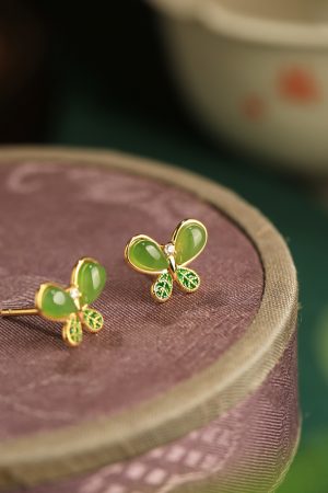 Natural Jade Butterfly Earrings for Women - Pure Silver, Hetian Jade, Chinese Style, Green Stone, Elegant National Wind Accessories