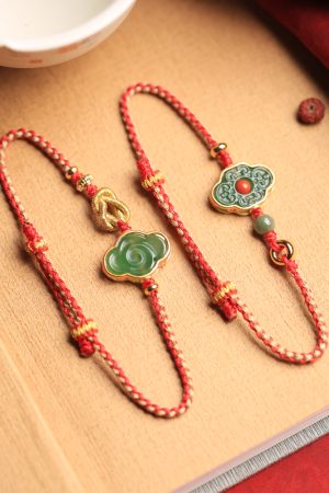 Natural Jade Cloud Bracelet - Hetian Jade & Pure Silver, Handmade Braided Rope, Women's National Style Birth Year Jewelry