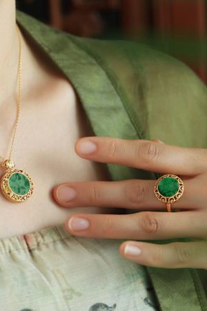 Natural Jadeite Green Ru Yi Peace Pendant Women's National Style Necklace with Silver Chain - Elegant Collarbone Jewelry