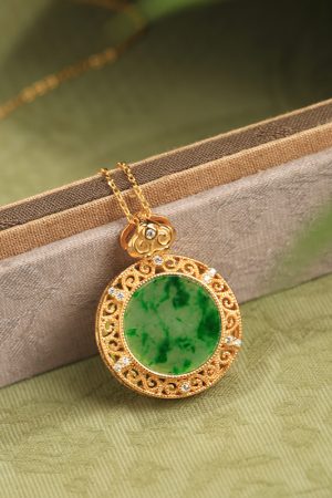 Natural Jadeite Green Ru Yi Peace Pendant Women's National Style Necklace with Silver Chain - Elegant Collarbone Jewelry
