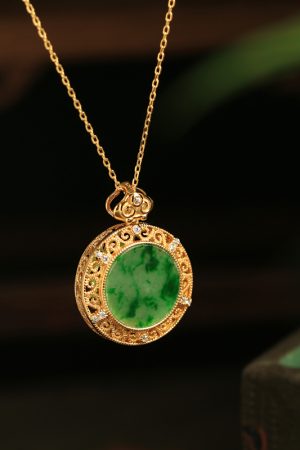Natural Jadeite Green Ru Yi Peace Pendant Women's National Style Necklace with Silver Chain - Elegant Collarbone Jewelry
