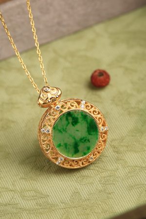 Natural Jadeite Green Ru Yi Peace Pendant Women's National Style Necklace with Silver Chain - Elegant Collarbone Jewelry