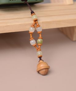 Natural Olive Peach Wood Bell & Xiu Jade Mobile Phone Chain, National Style Cultural Accessories, High-End Lanyard Pendant for Men & Women
