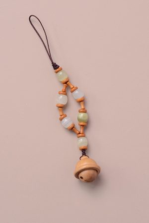 Natural Olive Peach Wood Bell & Xiu Jade Mobile Phone Chain, National Style Cultural Accessories, High-End Lanyard Pendant for Men & Women