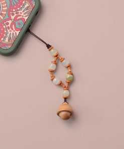 Natural Olive Peach Wood Bell & Xiu Jade Mobile Phone Chain, National Style Cultural Accessories, High-End Lanyard Pendant for Men & Women