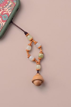 Natural Olive Peach Wood Bell & Xiu Jade Mobile Phone Chain, National Style Cultural Accessories, High-End Lanyard Pendant for Men & Women
