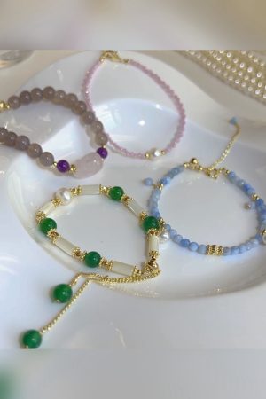 Natural Pearl Crystal Agate Rose Quartz Bracelet for Women - Elegant Chinese Style Jewelry, Boho Chic Accessory
