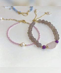 Natural Pearl Crystal Agate Rose Quartz Bracelet for Women - Elegant Chinese Style Jewelry, Boho Chic Accessory