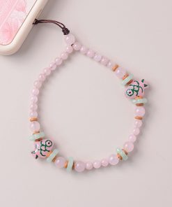 Natural Pink Crystal Glass Small Fish Phone Strap Pendant - Chinese Style Wrist Rope Chain Accessory for Trendy Fashion