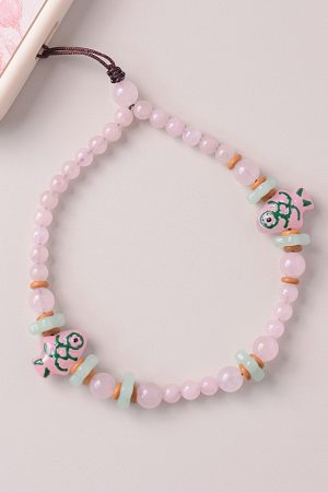 Natural Pink Crystal Glass Small Fish Phone Strap Pendant - Chinese Style Wrist Rope Chain Accessory for Trendy Fashion
