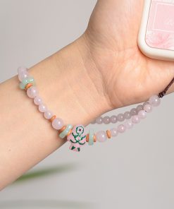 Natural Pink Crystal Glass Small Fish Phone Strap Pendant - Chinese Style Wrist Rope Chain Accessory for Trendy Fashion