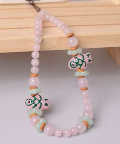Natural Pink Crystal Glass Small Fish Phone Strap Pendant - Chinese Style Wrist Rope Chain Accessory for Trendy Fashion