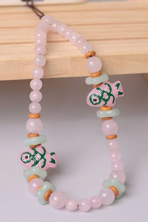 Natural Pink Crystal Glass Small Fish Phone Strap Pendant - Chinese Style Wrist Rope Chain Accessory for Trendy Fashion