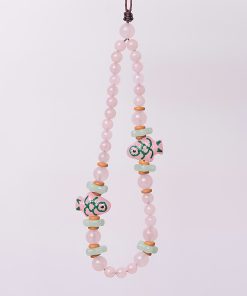 Natural Pink Crystal Glass Small Fish Phone Strap Pendant - Chinese Style Wrist Rope Chain Accessory for Trendy Fashion