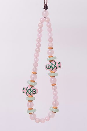Natural Pink Crystal Glass Small Fish Phone Strap Pendant - Chinese Style Wrist Rope Chain Accessory for Trendy Fashion