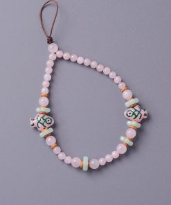 Natural Pink Crystal Glass Small Fish Phone Strap Pendant - Chinese Style Wrist Rope Chain Accessory for Trendy Fashion