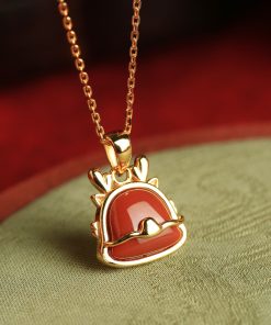 Natural Red Agate Dragon Ring for Women - Chinese Style Light Luxury Retro Silver & Gold-Plated Design