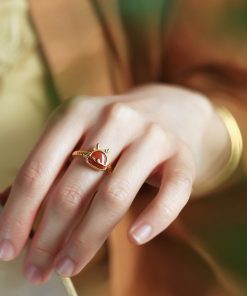 Natural Red Agate Dragon Ring for Women - Chinese Style Light Luxury Retro Silver & Gold-Plated Design