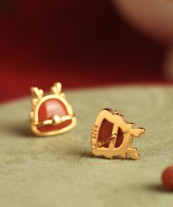 Natural Red Agate Dragon Stud Earrings for Women - Vintage Chinese Style Silver Jewelry, Light Luxury National Wind Design