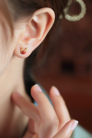 Natural Red Deer Antler Agate Stud Earrings for Women, Retro Zodiac Design, National Style, Bohemian Jewelry for Unique Fashion