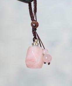 Natural Rose Quartz Crystal Perfume Bottle Pendant Keychain Bag Charm Accessory - Perfect Best Friend Gift Jewelry