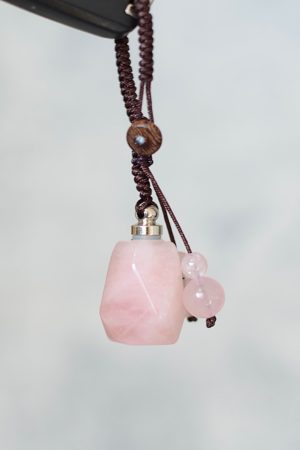 Natural Rose Quartz Crystal Perfume Bottle Pendant Keychain Bag Charm Accessory - Perfect Best Friend Gift Jewelry