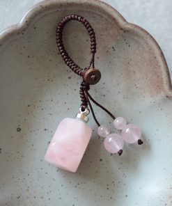 Natural Rose Quartz Crystal Perfume Bottle Pendant Keychain Bag Charm Accessory - Perfect Best Friend Gift Jewelry
