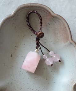 Natural Rose Quartz Crystal Perfume Bottle Pendant Keychain Bag Charm Accessory - Perfect Best Friend Gift Jewelry