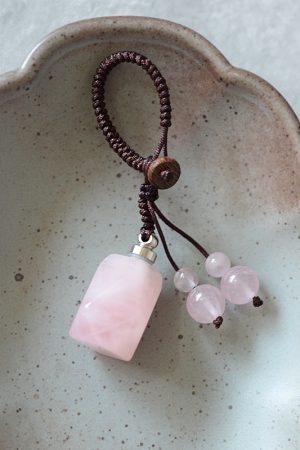 Natural Rose Quartz Crystal Perfume Bottle Pendant Keychain Bag Charm Accessory - Perfect Best Friend Gift Jewelry