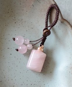 Natural Rose Quartz Crystal Perfume Bottle Pendant Keychain Bag Charm Accessory - Perfect Best Friend Gift Jewelry