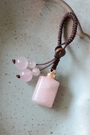 Natural Rose Quartz Crystal Perfume Bottle Pendant Keychain Bag Charm Accessory - Perfect Best Friend Gift Jewelry