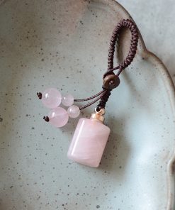 Natural Rose Quartz Crystal Perfume Bottle Pendant Keychain Bag Charm Accessory - Perfect Best Friend Gift Jewelry