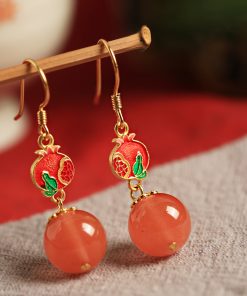 Natural Southern Red Enamel Pure Silver Earrings for Women, Chinese Style Red Agate Zodiac Jewelry