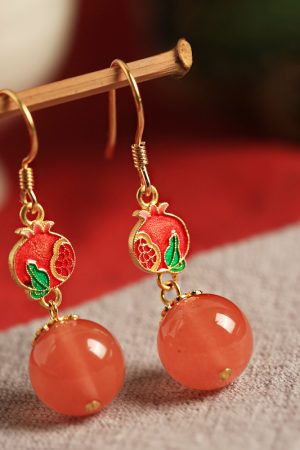 Natural Southern Red Enamel Pure Silver Earrings for Women, Chinese Style Red Agate Zodiac Jewelry