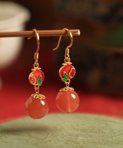 Natural Southern Red Enamel Pure Silver Earrings for Women, Chinese Style Red Agate Zodiac Jewelry